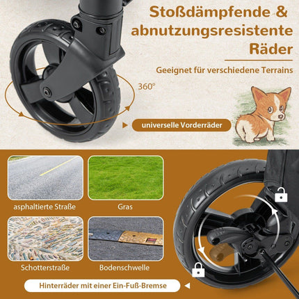 Foldable pet stroller with front door & roof window & adjustable handle. Holds up to 60 kg