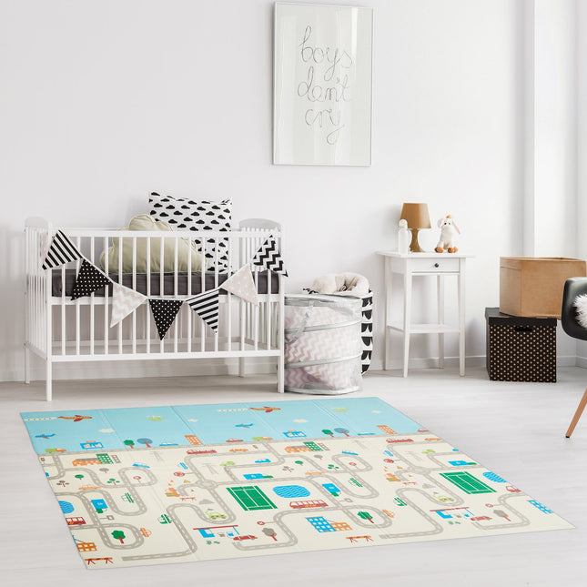 Foldable play mat animals and road