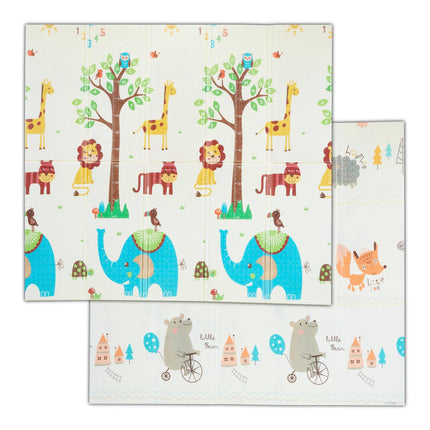 Foldable play mat with animal motifs