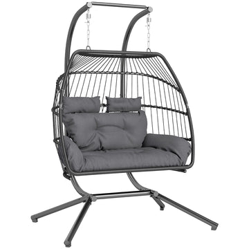 Foldable rattan hanging chair with cushion, dark grey, 260 kg
