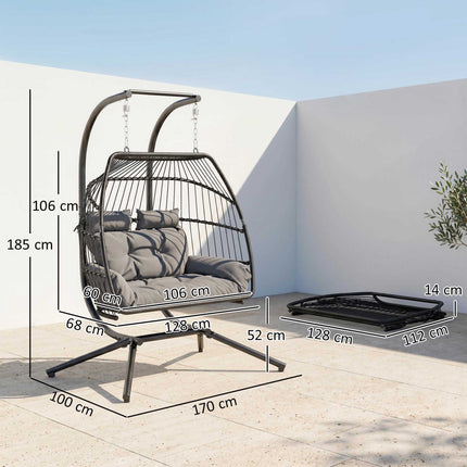 Foldable rattan hanging chair with cushion, dark grey, 260 kg