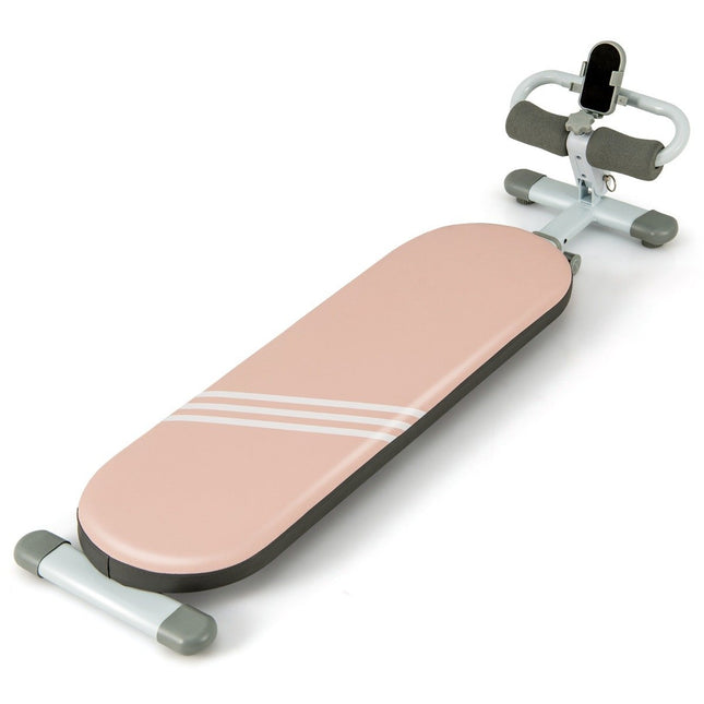 Opvouwbare sit-upbank met 3 verstelbare hoeken en telefoonhouder. Roze trainingsbank.