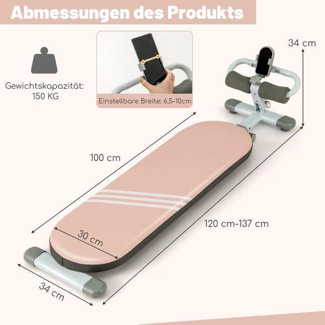 Opvouwbare sit-upbank met 3 verstelbare hoeken en telefoonhouder. Roze trainingsbank.