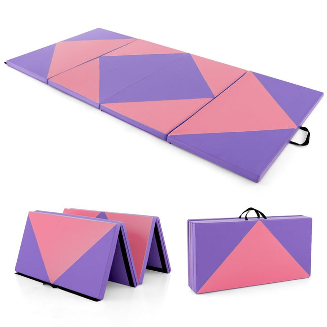 Foldable soft floor mat, portable gymnastics mat, yoga mat, 240 x 117 x 5 cm, purple