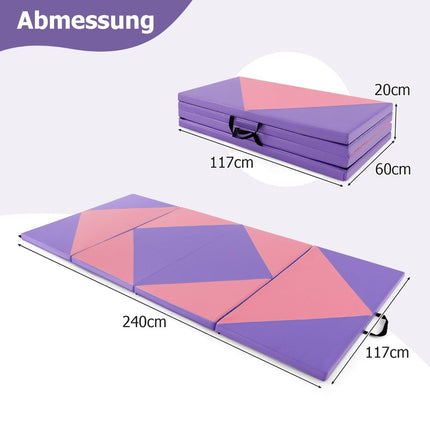 Foldable soft floor mat, portable gymnastics mat, yoga mat, 240 x 117 x 5 cm, purple