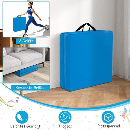 Foldable soft floor mat with 2 handles Non-slip gymnastics mat 180 x 60 x 5 cm Blue