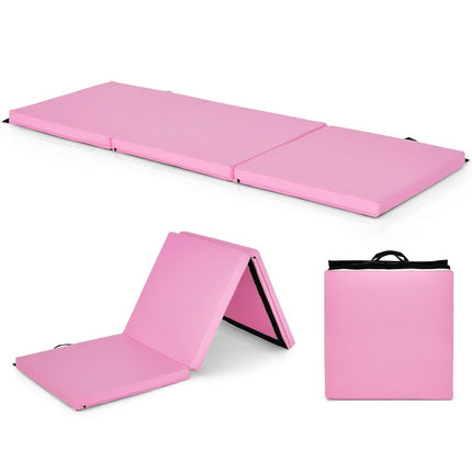 Foldable soft floor mat with 2 handles non-slip gymnastics mat 180 x 60 x 5 cm pink