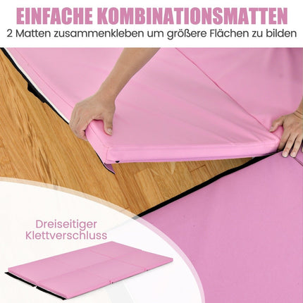 Foldable soft floor mat with 2 handles non-slip gymnastics mat 180 x 60 x 5 cm pink