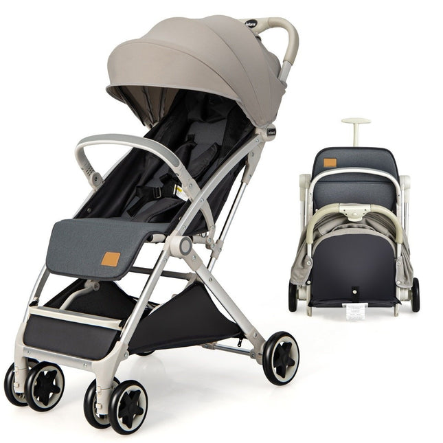 Foldable stroller travel buggy with adjustable backrest & canopy baby stroller with cup holder gray
