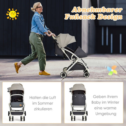 Foldable stroller travel buggy with adjustable backrest & canopy baby stroller with cup holder gray