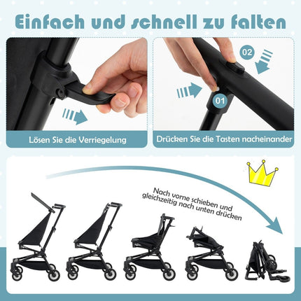 Foldable stroller with adjustable and removable canopy travel buggy