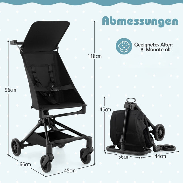 Foldable stroller with adjustable and removable canopy travel buggy