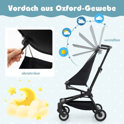 Foldable stroller with adjustable and removable canopy travel buggy