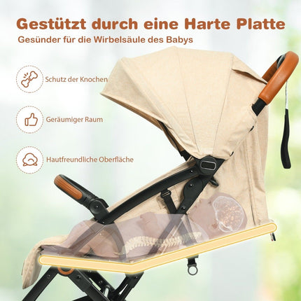 Foldable stroller with adjustable backrest & footrest & canopy Beige