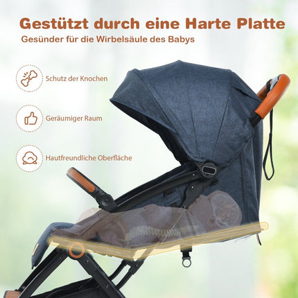 Foldable stroller with adjustable backrest & footrest & canopy blue