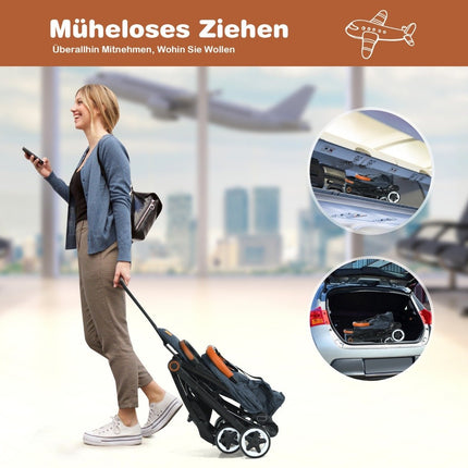 Foldable stroller with adjustable backrest & footrest & canopy blue