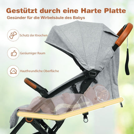 Foldable stroller with adjustable backrest & footrest & canopy gray