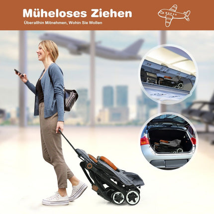 Foldable stroller with adjustable backrest & footrest & canopy gray