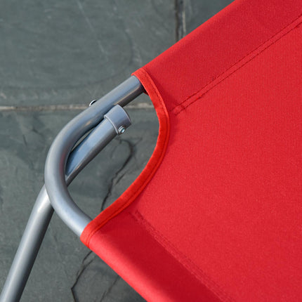 Red folding sun lounger, adjustable metal backrest