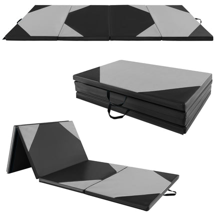 Foldable training mat made of faux leather with Velcro fasteners &amp; Carrying handles 300 x 117 x 5 cm-gray