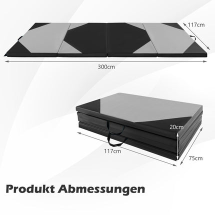 Foldable training mat made of faux leather with Velcro fasteners &amp; Carrying handles 300 x 117 x 5 cm-gray