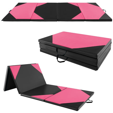 Foldable training mat made of faux leather with Velcro fasteners &amp; Carrying handles 300 x 117 x 5 cm pink