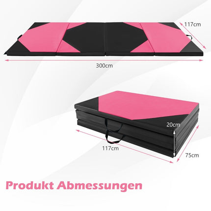 Foldable training mat made of faux leather with Velcro fasteners &amp; Carrying handles 300 x 117 x 5 cm pink