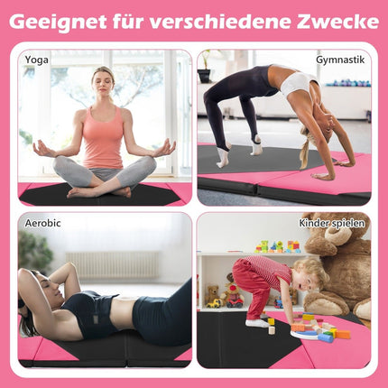 Foldable training mat made of faux leather with Velcro fasteners &amp; Carrying handles 300 x 117 x 5 cm pink