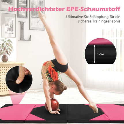 Foldable training mat made of faux leather with Velcro fasteners &amp; Carrying handles 300 x 117 x 5 cm pink