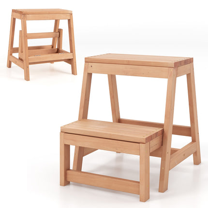 Folding 2-Step Stool, Fir Wood Plant Stand, 330 lb