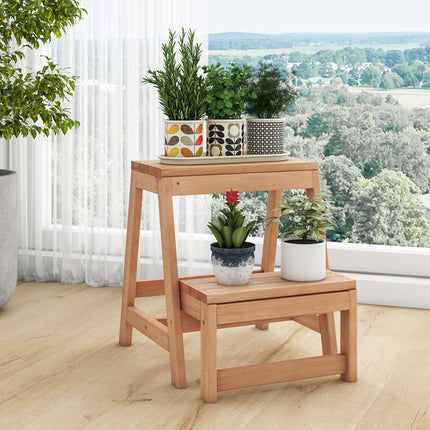 Folding 2-Step Stool, Fir Wood Plant Stand, 330 lb