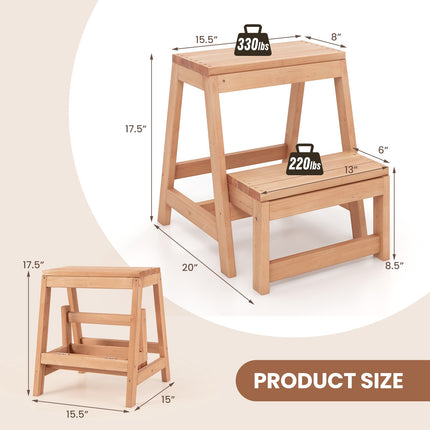 Folding 2-Step Stool, Fir Wood Plant Stand, 330 lb