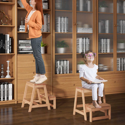 Folding 2-Step Stool, Fir Wood Plant Stand, 330 lb
