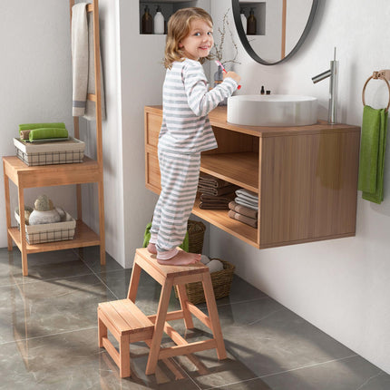 Folding 2-Step Stool, Fir Wood Plant Stand, 330 lb