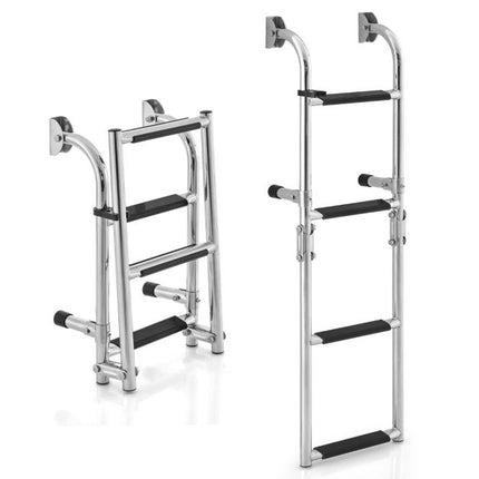 Folding 3-Step Boat Ladder – 304 Steel, Non-Slip PVC Steps