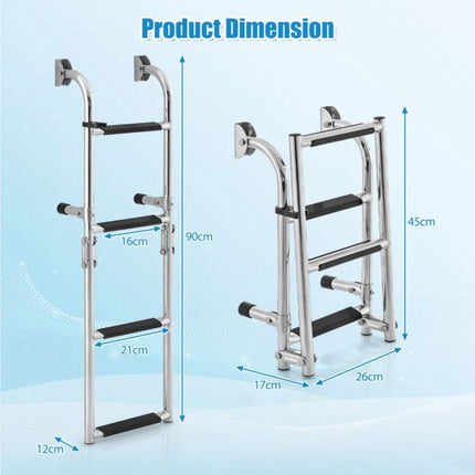 Folding 3-Step Boat Ladder – 304 Steel, Non-Slip PVC Steps