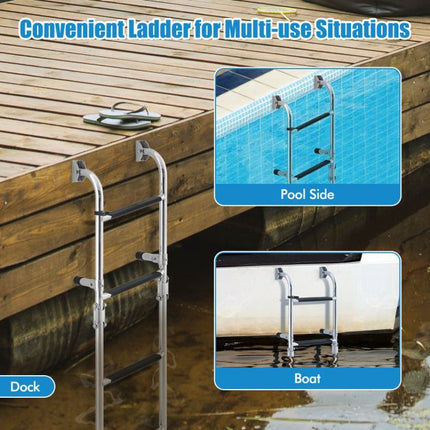 Folding 3-Step Boat Ladder – 304 Steel, Non-Slip PVC Steps
