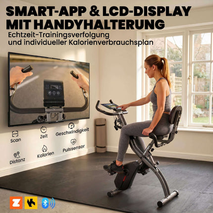 Folding 3-in-1 Exercise Bike, Bluetooth LCD, Heart Rate, Quiet
