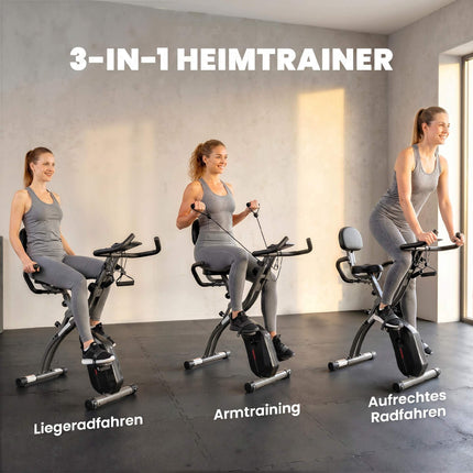 Folding 3-in-1 Exercise Bike, Bluetooth LCD, Heart Rate, Quiet