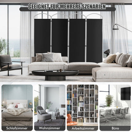 Folding 4 Panel Room Divider for Home 221 x 51 x 188 cm-Black