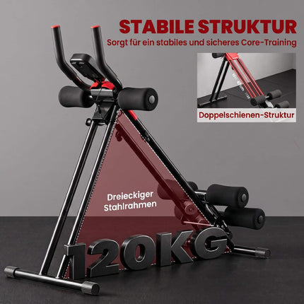 Folding Ab Trainer with LCD Display, Steel, Red, 120 kg Capacity