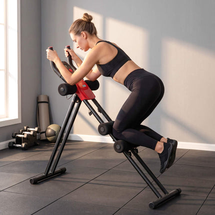 Folding Ab Trainer with LCD Display, Steel, Red, 120 kg Capacity