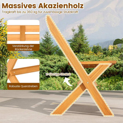 Folding Acacia Wood Bench, 2-Seater, 360 kg Capacity