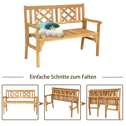 Folding Acacia Wood Garden Bench, 2-Seater, Natural Finish