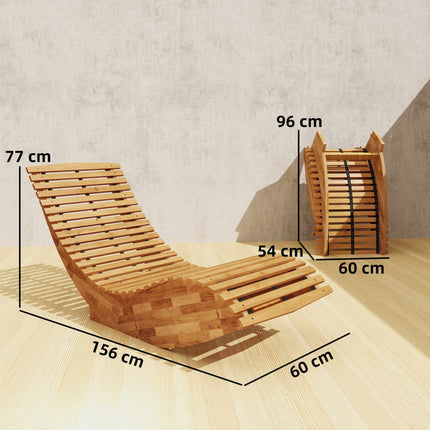 Folding Acacia Wood Sun Lounger, Ergonomic S-Shape Design