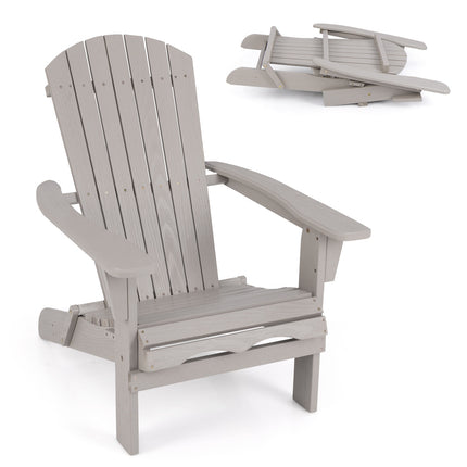 Folding Adirondack Chair, Gray Wood, High Backrest