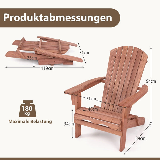 Folding Adirondack Chair Set, Wood, 180kg Capacity