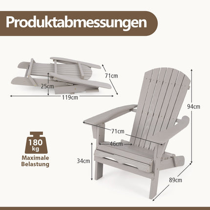 Folding Adirondack Chair Set, Wood, 180kg Capacity, Gray