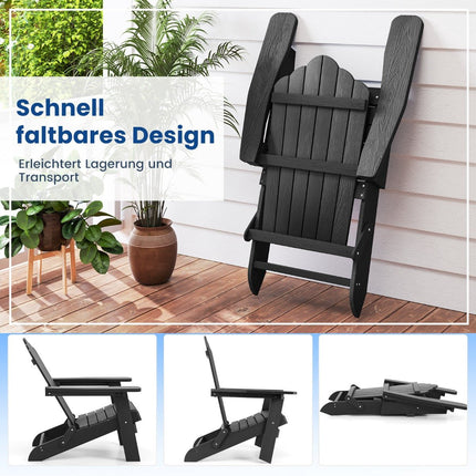 Folding Adirondack Chair, Weatherproof Black HIPS