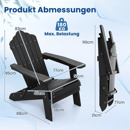 Folding Adirondack Chair, Weatherproof Black HIPS